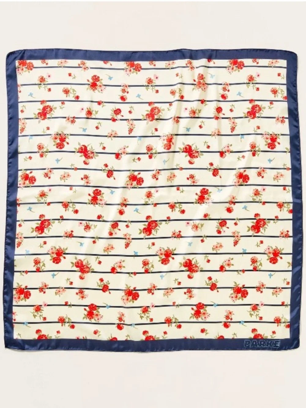 PARKE Cream Floral & Navy Stripe Scarf